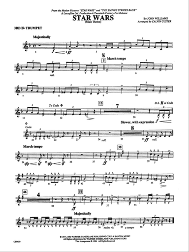 Star Wars Main Theme: 3rd B-flat Trumpet