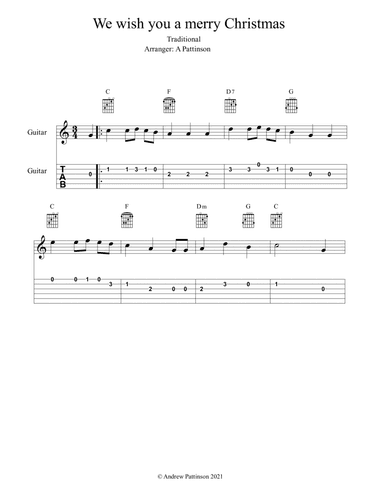 We wish you a merry Christmas for Easy Guitar