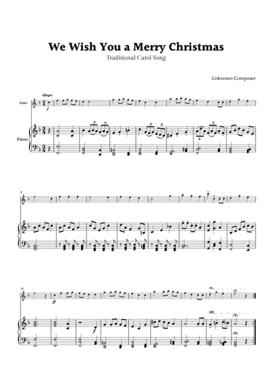 We Wish you a Merry Christmas for Violin and Piano