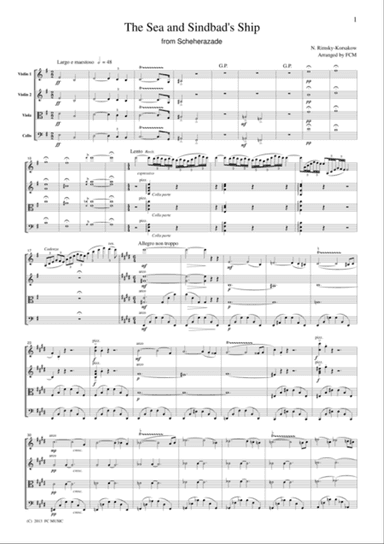 Rimsky-Korsakow The Sea and Sindbad's Ship from Scheherazade, for string quartet, CR402