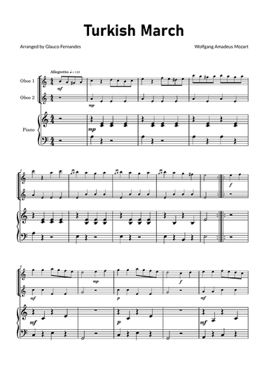 Turkish March by Mozart - Oboe Duet with Piano