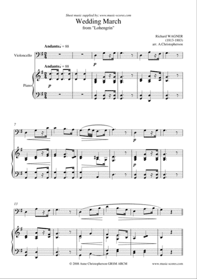 Wedding March from Lohengrin - Cello and Piano (Lower)