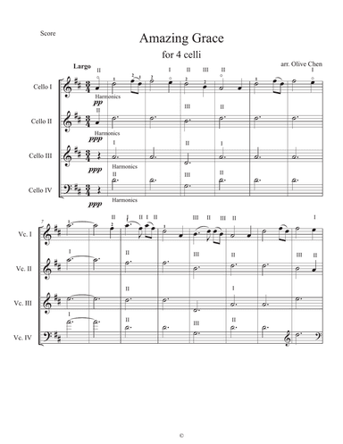Amazing Grace for cello quartet