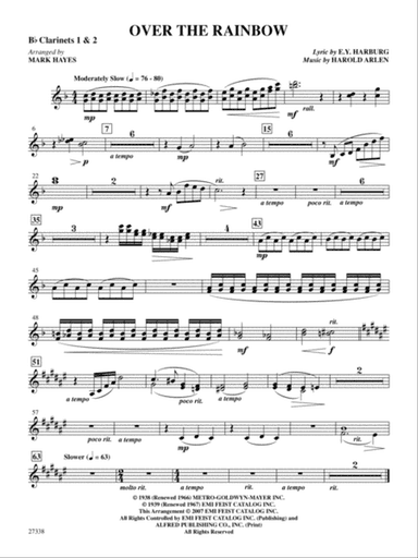 Over the Rainbow (from the musical The Wizard of Oz): 1st & 2nd B-flat Clarinets