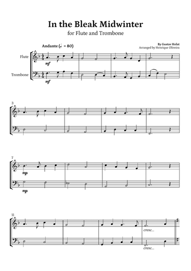 In the Bleak Midwinter (Flute and Trombone) - Beginner Level