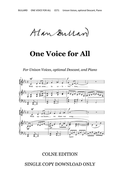 One Voice for All (unison voices, single copy download)