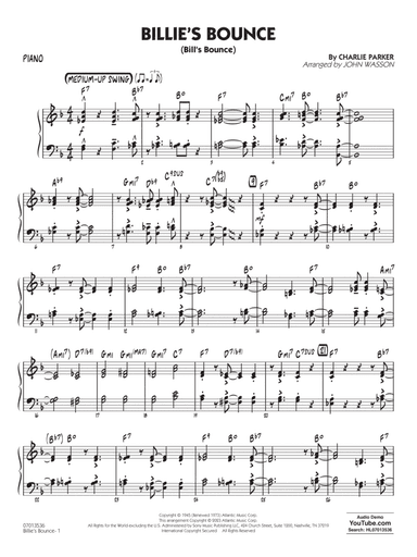 Billie's Bounce (arr. John Wasson) - Piano