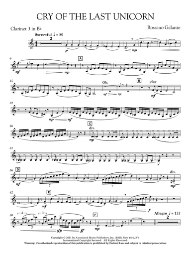 Cry Of The Last Unicorn - Bb Clarinet 3