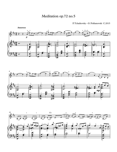 Tchaikovsky-Pokhanovski Meditation, op.72#5 arranged for violin and piano