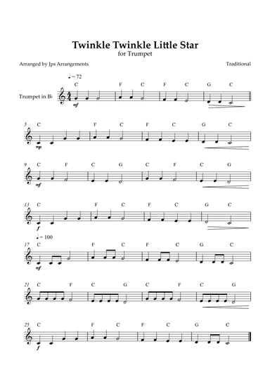 Twinkle Twinkle Little Star for Trumpet in BbMajor