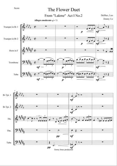 Flower Duet From Lakme for Brass quintet