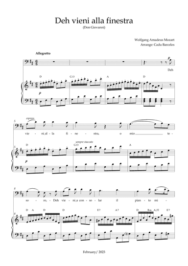 Deh vieni alla finestra (Don Giovanni) Mozart - D Major Chords (BARITONE)