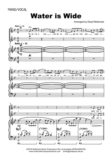 The Water is Wide Vocal Duet or Vocal Solo or SA Choir with Piano Accompaniment