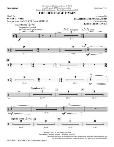 The Heritage Hymn (arr. Heather Sorenson) - Percussion