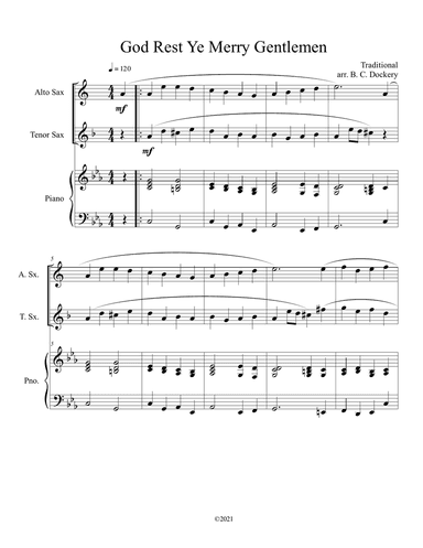God Rest Ye Merry Gentlemen (Alto and Tenor Sax Duet) with optional piano accompaniment