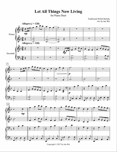 Let All Things Now Living for Piano Duet