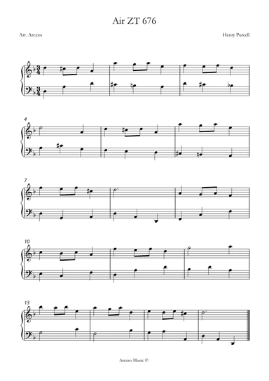 Purcell's Air in ZT 676 Sheet Music for piano