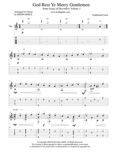 God Rest Ye Merry Gentlemen for solo classical fingerstyle guitar (+TAB)