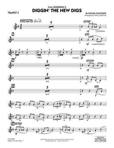 Diggin' the New Digs (from Incredibles 2) (arr. Paul Murtha) - Trumpet 3
