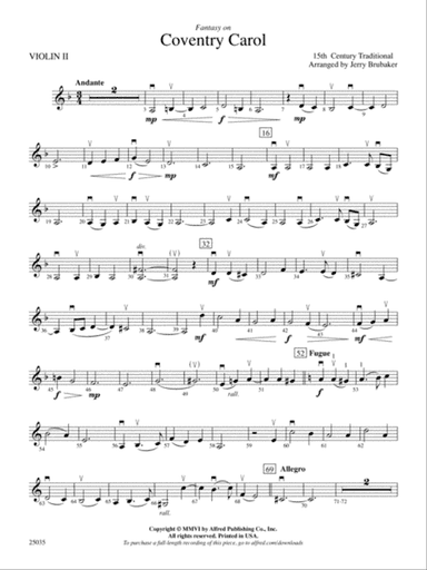 Coventry Carol, Fantasy on: 2nd Violin