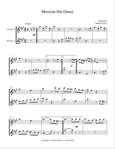Mexican Hat Dance (Eb instrument duet, parts only)