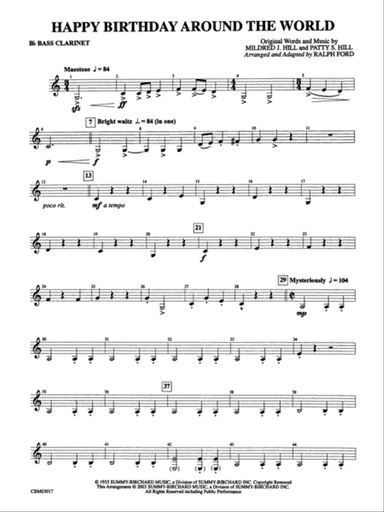 Happy Birthday Around the World: B-flat Bass Clarinet