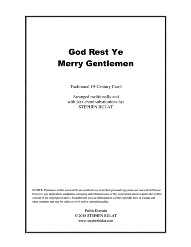 God Rest Ye Merry Gentlemen - Lead sheet arranged in traditional and jazz style (key of Em)