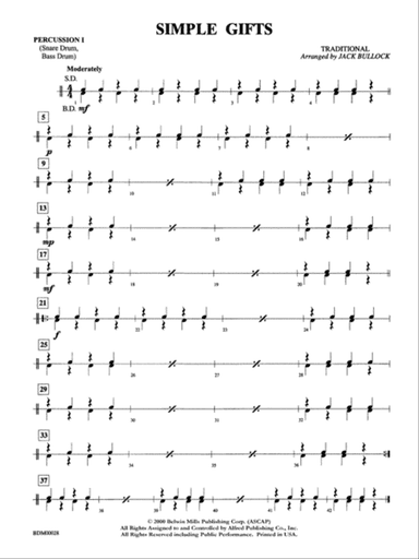 Simple Gifts: 1st Percussion