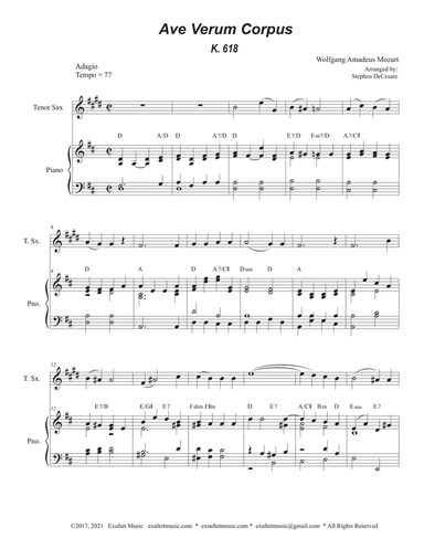 Ave Verum Corpus (Tenor Saxophone - Piano Accompaniment)
