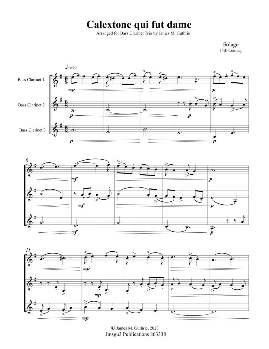 Solage: Calextone qui fut dame for Bass Clarinet Trio