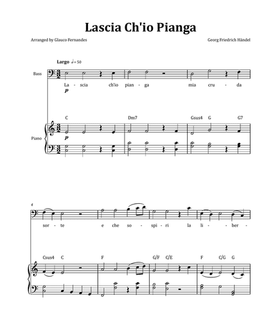 Lascia Ch'io Pianga by Händel - Tenor & Piano in C Major with Chord Notation