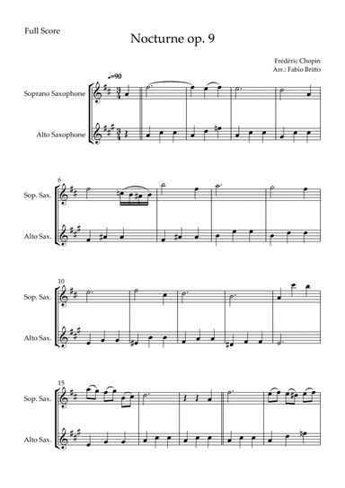 Nocturne Op.9 No. 2 (Frédéric Chopin) for Soprano Saxophone & Alto Saxophone Duo