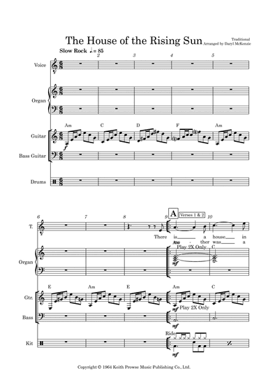 House of The Rising Sun - Vocal with Rock Band Key of Am