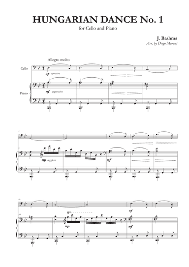 Hungarian Dance No. 1 for Cello and Piano