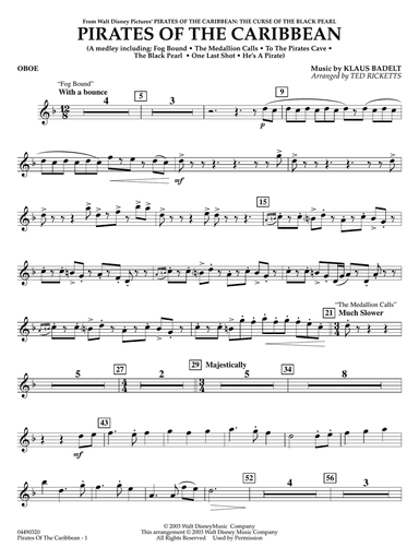 Pirates of the Caribbean (arr. Ted Ricketts) - Oboe