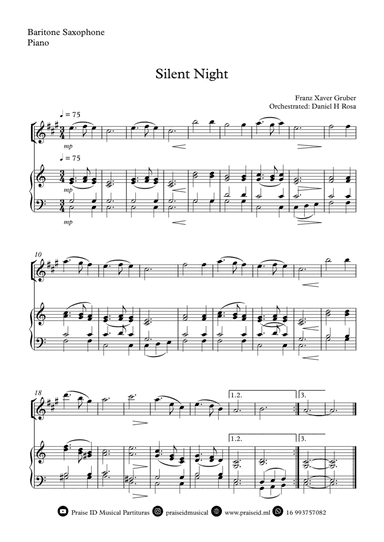 Silent Night - Christmas Carol - Baritone Saxophone and Piano