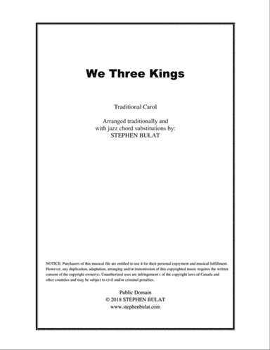We Three Kings - Lead sheet arranged in traditional and jazz style (key of Em)