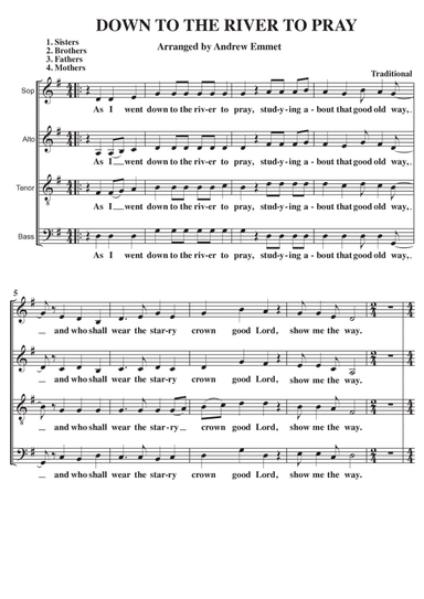 Down To The River To Pray A Cappella SATB