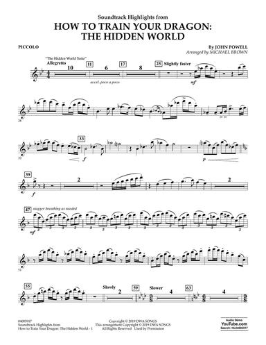 How To Train Your Dragon: The Hidden World (arr. Michael Brown) - Piccolo