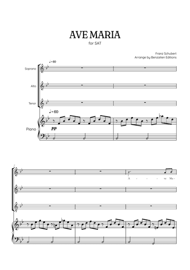 Schubert Ave Maria • SAT choir sheet music with easy piano accompaniment