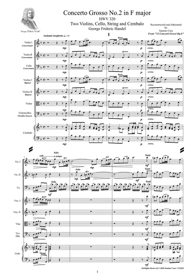 Handel - Concerto Grosso No.2 in F major HWV 320 Op.6 for Two Violins, Cello, Strings and Cembalo