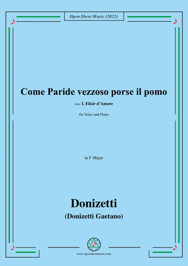 Donizetti-Come Paride vezzoso porse il pomo,in F Major,for Voice and Piano