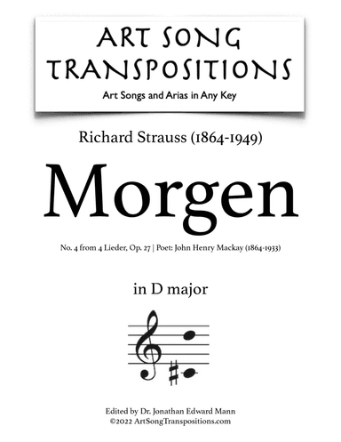 STRAUSS: Morgen, Op. 27 no. 4 (transposed to D major)