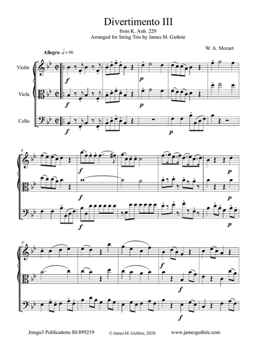 Mozart: Divertimento No. 3 for String Trio