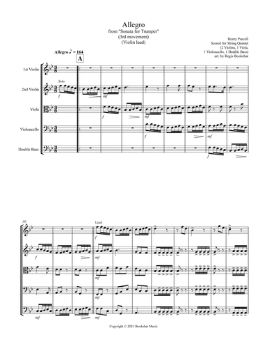 Allegro (from "Sonata for Trumpet") (Bb) (String Quintet - 2 Violins, 1 Viola, 1 Cello, 1 Bass) (Vio