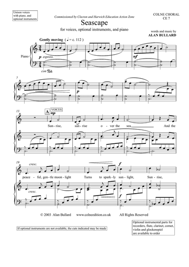 Seascape, for unison voices, optional melody instruments, and piano