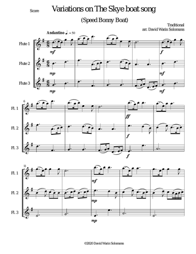 Variations on The Skye Boat Song (Speed bonnie boat) for flute trio (3 C flutes)