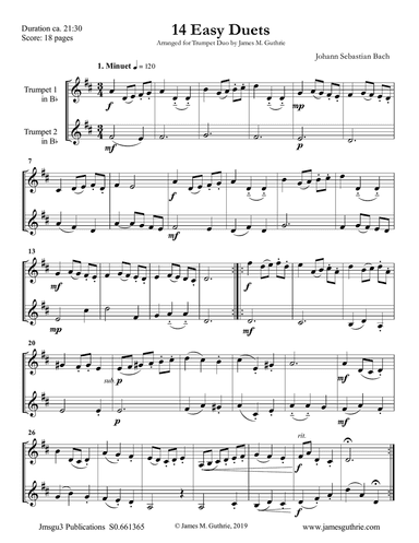 Bach: 14 Easy Duets for Trumpet Duo