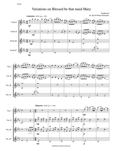 Variations on Blessed be that maid Mary for 4 violins