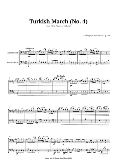 Turkish March by Beethoven for Trombone Duet